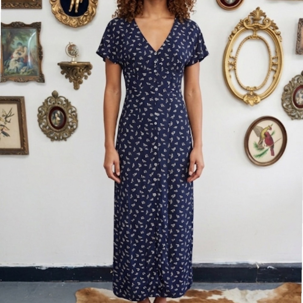 & Other Stories Navy Floral Wide Leg Jumpsuit | Size 0